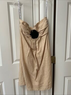 Prairie New York Beige Strapless Dress with Black Rosette